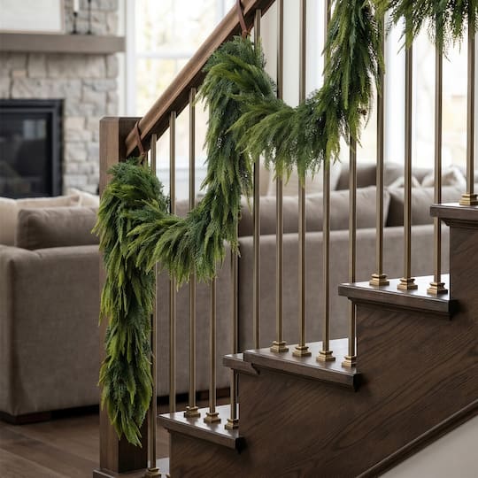 Glitzhome® 9ft. Christmas Full Greenery Mixed PE Dripping Garland with Pinecones, Set of 2